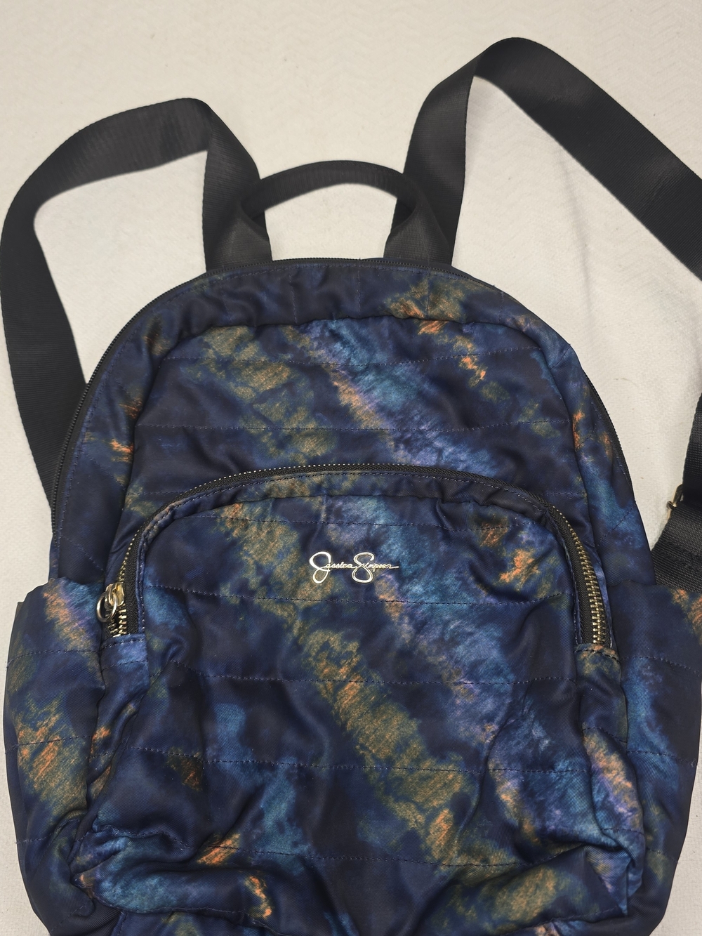 Jessica Simpson Blue and Gold Tie-Dye Quilted Backpack